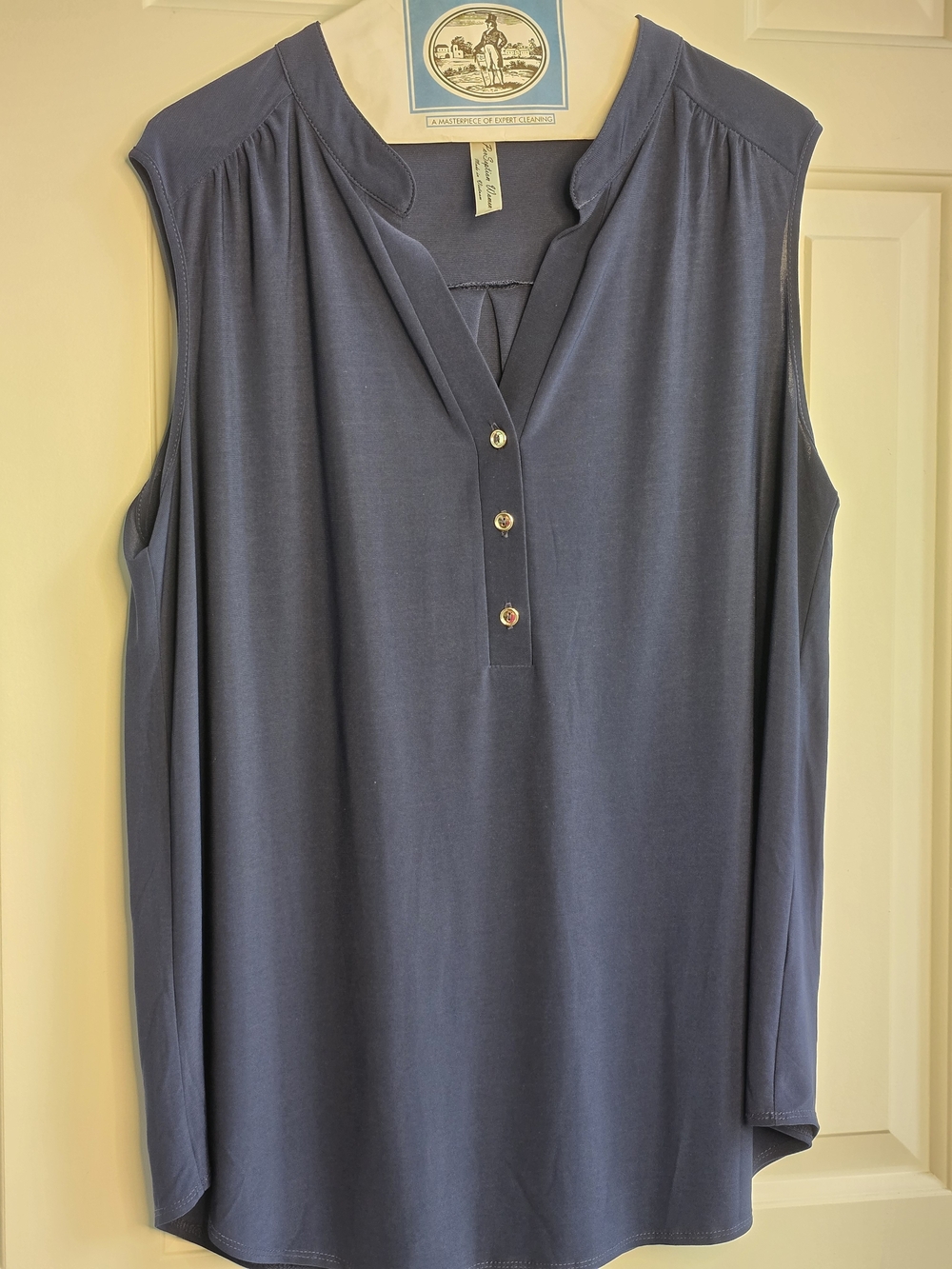 Perseption Navy Blue Sleeveless V-Neck Button Tank